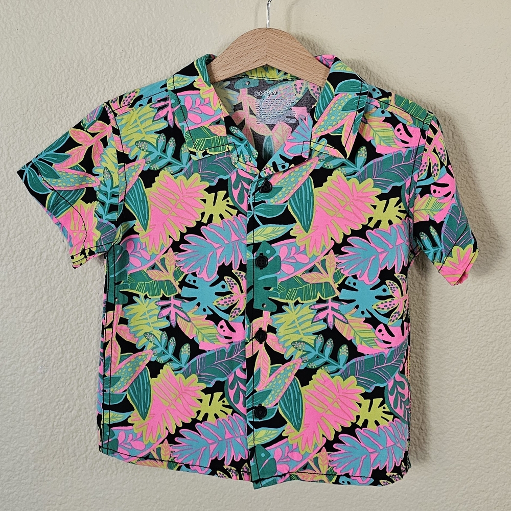 Cat & Jack Pink and Yellow Button Down Shirt Vibrant Design
